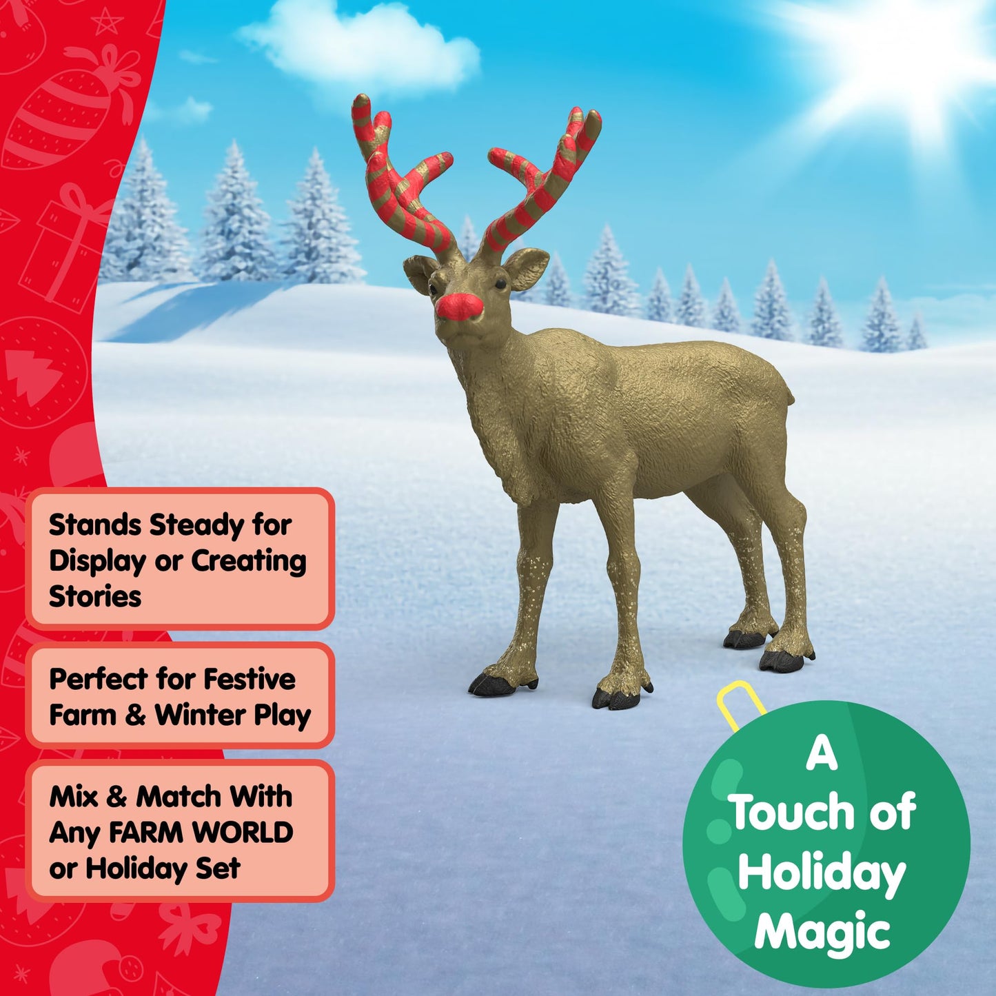 Schleich Farm World – 5" Golden Anniversary Reindeer Figurine – Limited Edition Christmas Collectible Animal Toy for Boys and Girls – Fun Holiday Play Figure for Kids Ages 5+ | 72271
