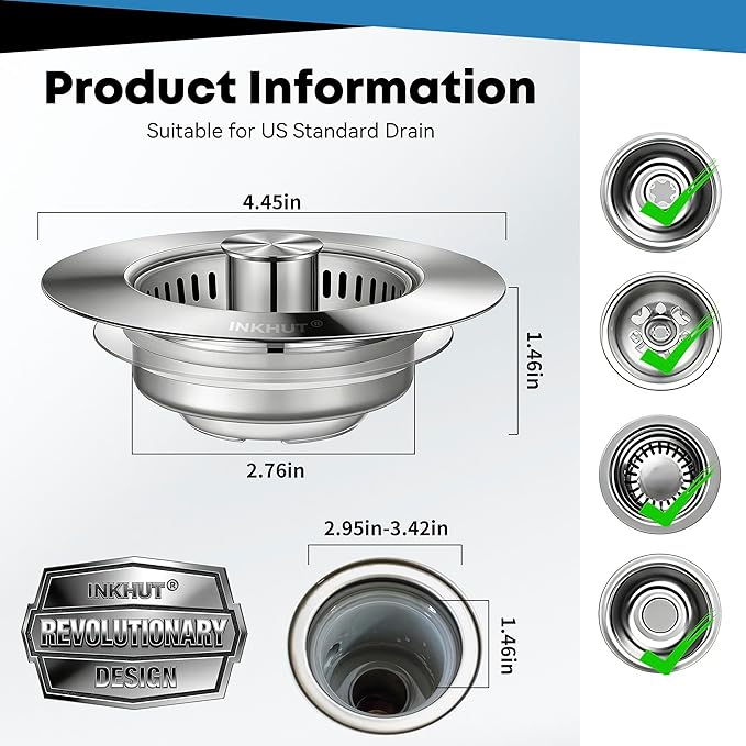 Upgraded 3 in 1 Kitchen Sink Drain Strainer
