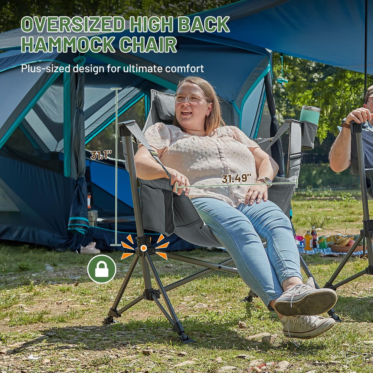 TIMBER RIDGE Hammock Camping Chair, Oversized Swinging Hammock Chair with Adjustable Back and Seat for Outdoor Lawn, Sports, Supports 400lbs, Grey