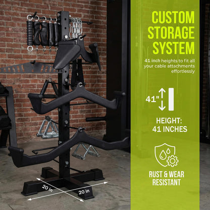 Cable Attachments Rack for Gym Accessories, Lat Pull Down Bar Organizer with Hooks, Home Gym Storage Rack for LAT Pulldown Attachments