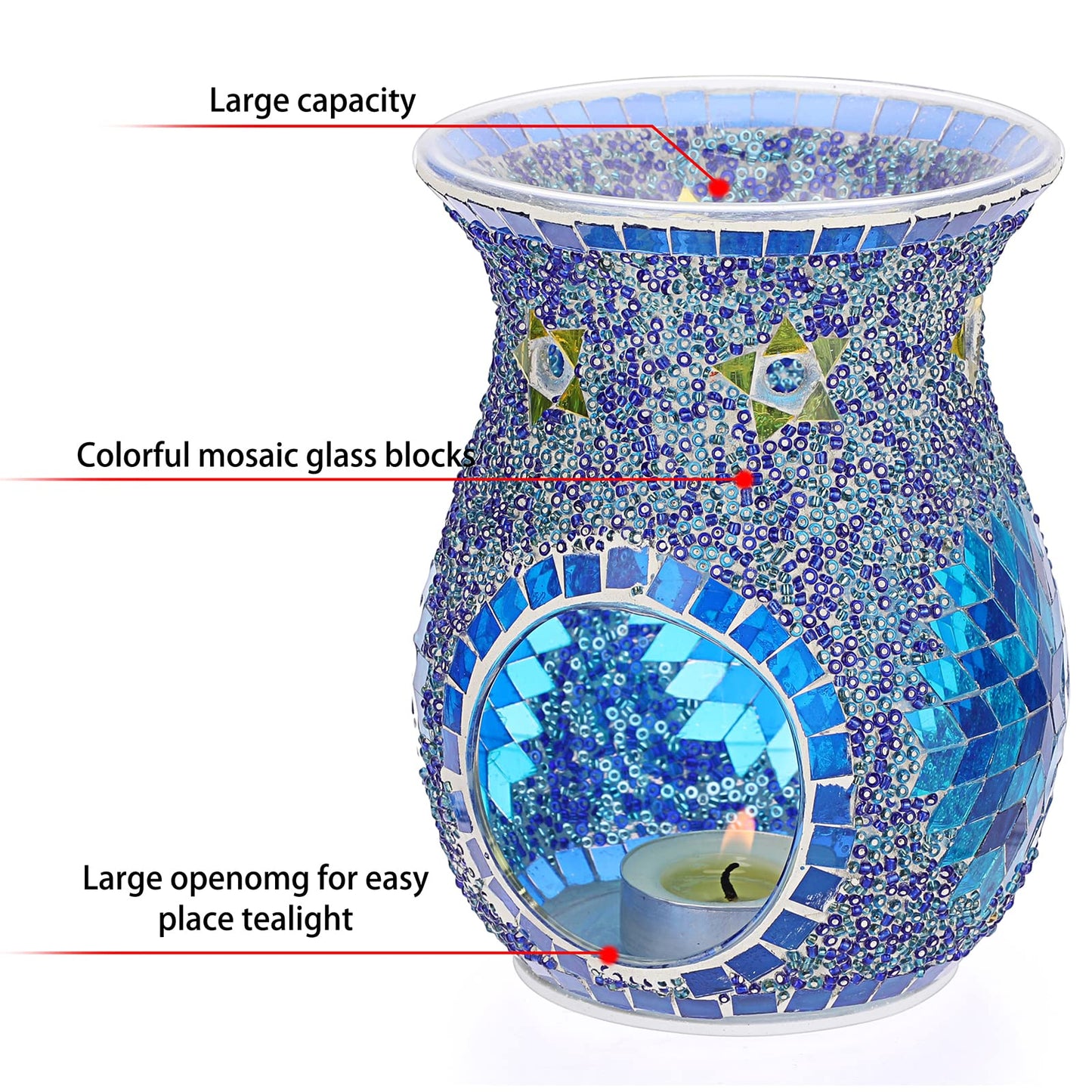 JUXYES Charming Mosaic Essential Oil Burner, Tea Light Wax Melt Warmer for Scented Wax, Decorative Fragrance Oil Warmer Tealight Candle Holder, Incense Aroma Diffuser for Home Table Decoration