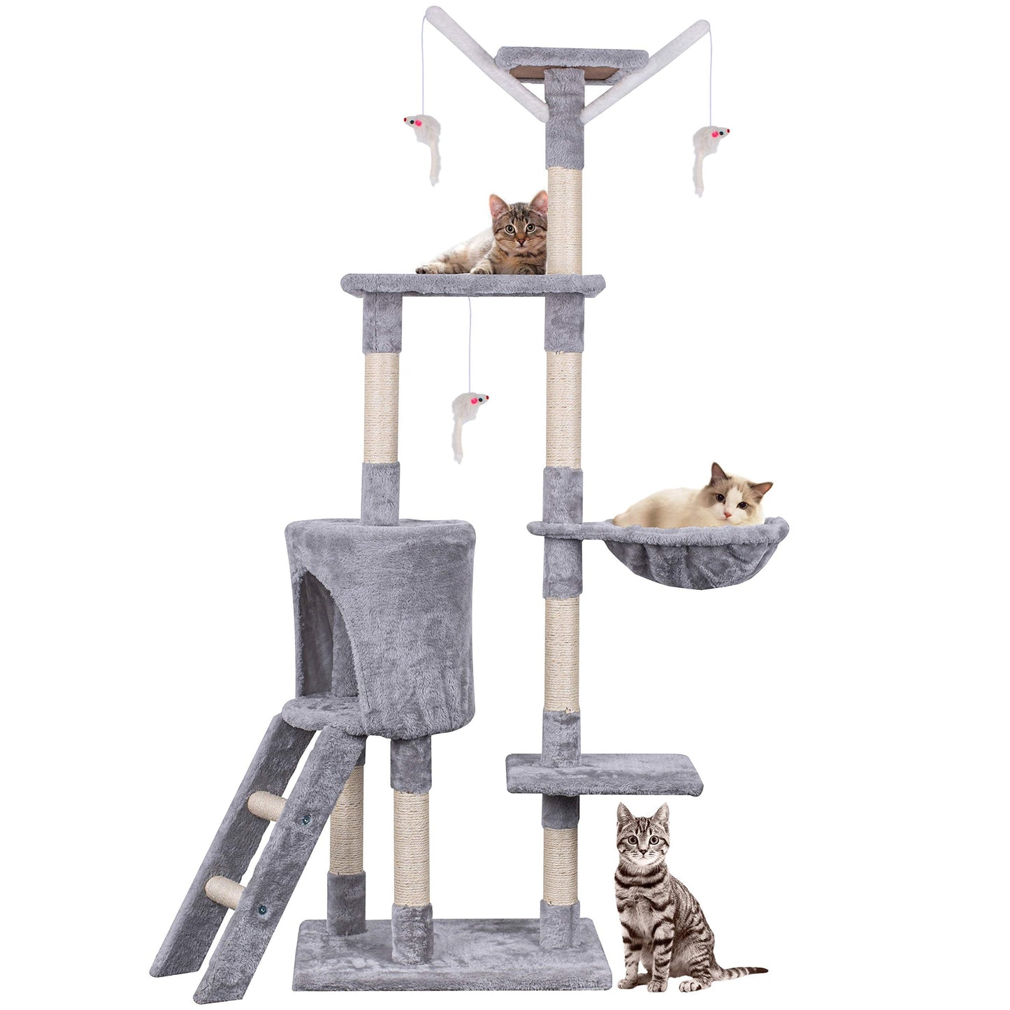 Cat Tree, 145cm Cat Scratching Post Multi-Level Stable Climbing Tower with Ladder, Indoor Pet Activity Furniture Play House for Kitty Kitten