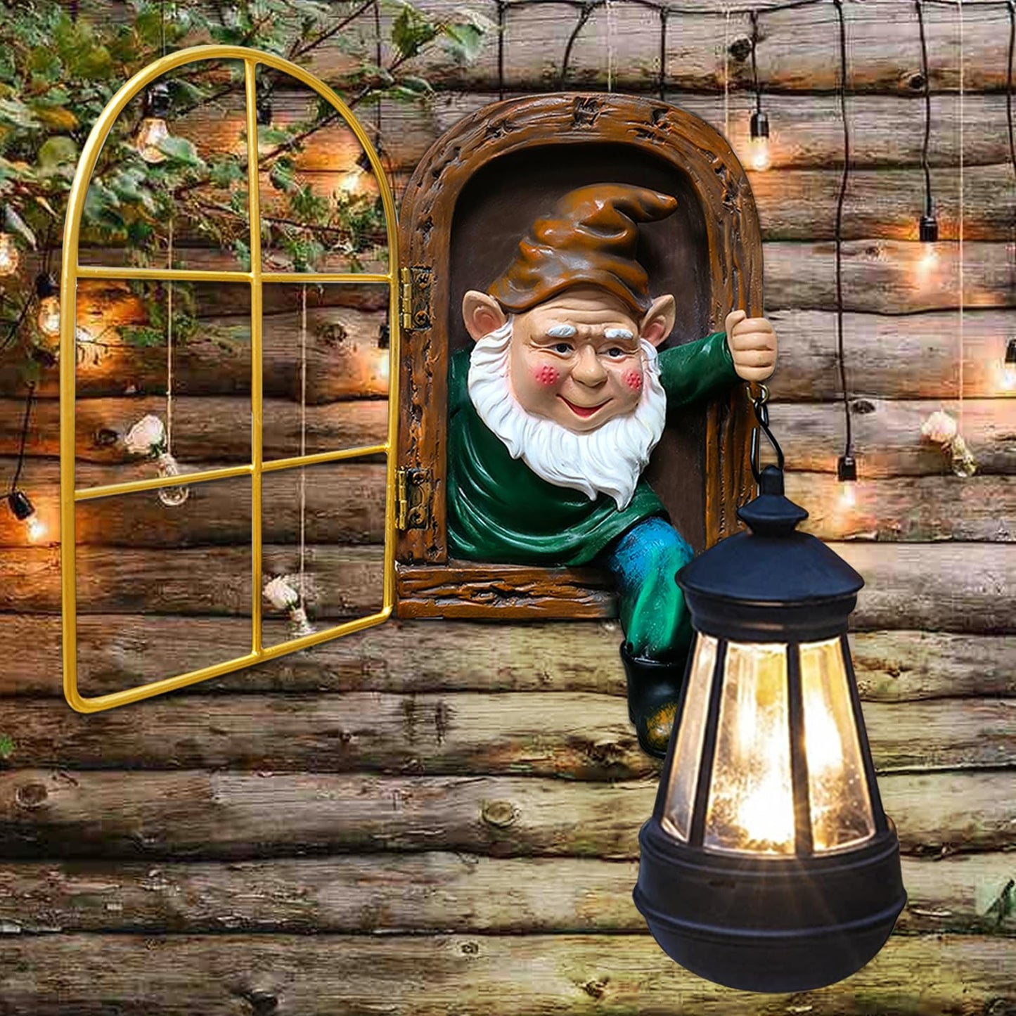 Garden Gnomes Decor Outdoor Statue - Christmas Gnome Decorations with Solar Lights Whimsical Elf Out The Door Tree Hugger Garden Statues Tree Face Gnomes Yard Art for Patio,Fence,Lawn Gnomes Ornament