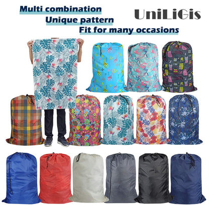 UniLiGis Washable Travel Laundry Bag with Drawstring, Large Dirty Clothes Bag Fit a Laundry Basket or Clothes Hamper, Enough to Hold 4 Loads of Laundry,26x39 inches (RoyalBlue Black Grey)