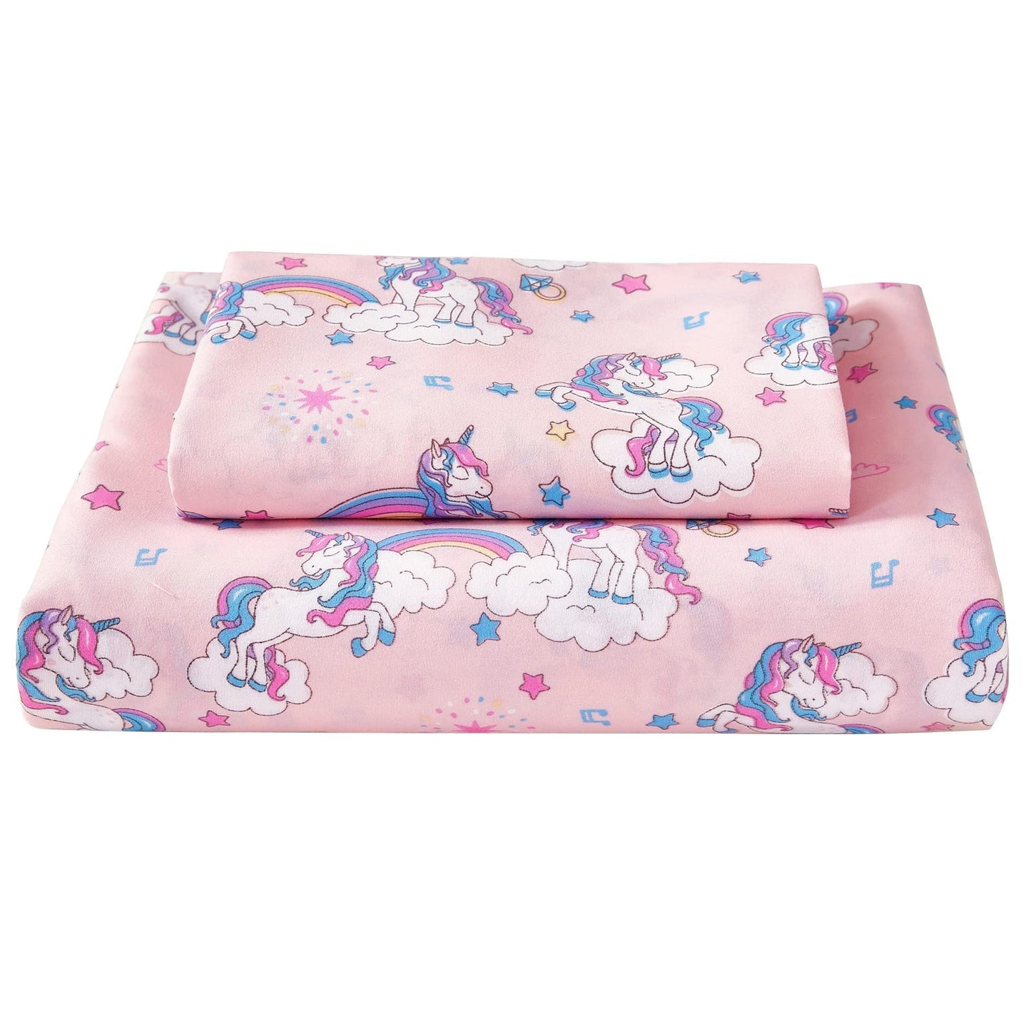 Softan Kids Bed Sheet Set, 4-Piece Full Size Sheets, Microfiber Fitted Sheet with 15 Inches Deep Pocket and Corner Straps, Breathable & Silky Soft Pink Unicorn Pattern Sheet and Pillowcase Sets