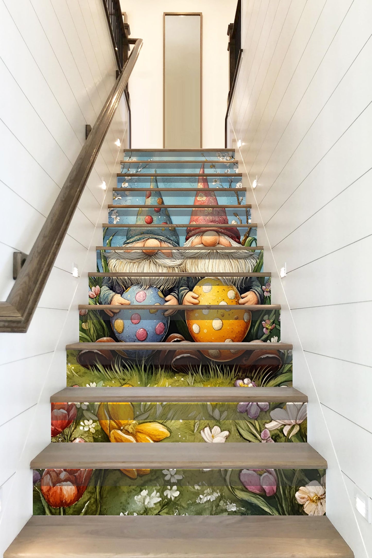 AMAZING WALL Peel and Stick Removable Watercolor Gnomes Eggs Risers Stairs Self Adhesive Wall Sticker Set 12 PCS