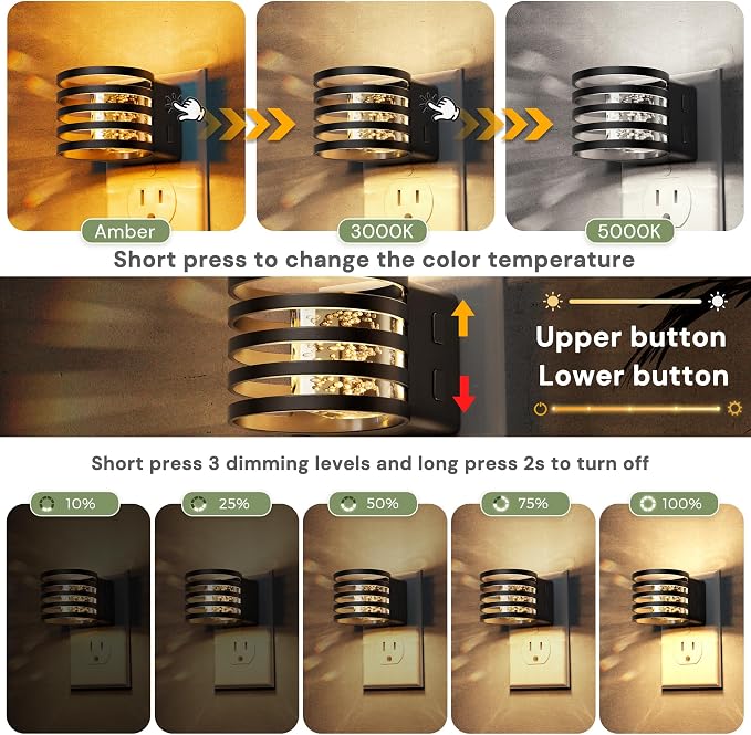 L LOHAS LED Night Lights Plug into Wall, 4 Pack 3CCT Night Light with Dusk to Dawn Sensor, Amber/3000K/5000K Color Changing Night-Lights, Adjustable Brightness, for Hallway Bedroom Home Decor