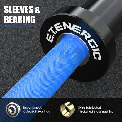 E.T.ENERGIC Olympic Dumbbell Handles Pair – 20" Loadable Dumbbell Bar with Rotating Sleeves, 28mm Knurled Grip, Solid Steel Construction, Compatible with 2-Inch Weight Plates – Adjustable Strength Training Equipment for Home Gym Workouts,Blue&Black