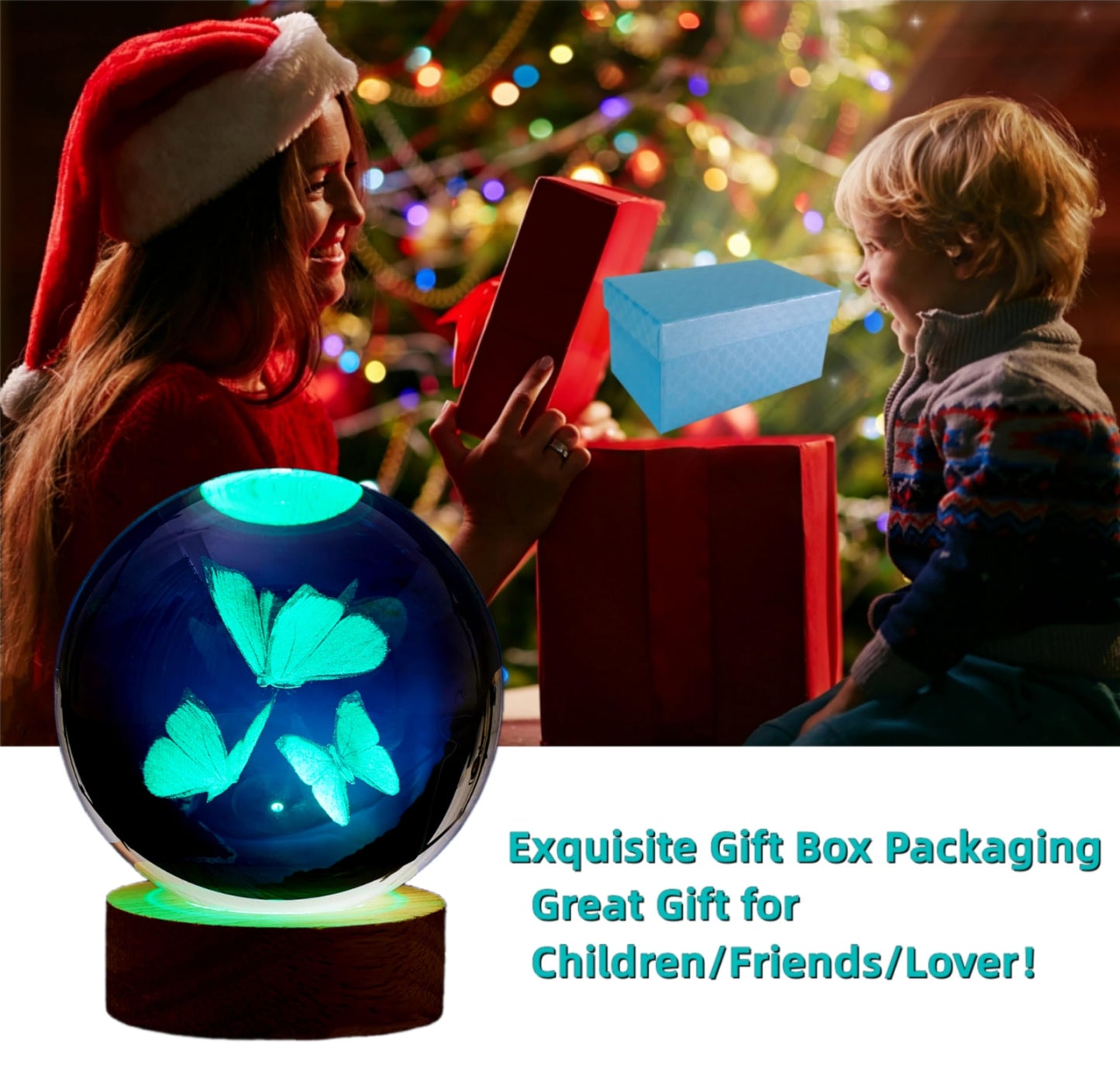 DIGFPWT Butterfly Crystal Ball Night Light, 3.15 Inch 3D Butterflies Crystal Lamp with LED Wooden Base, 16 Colors Change with Remote Control, Gift Box Packing, Gifts Ideas for Friends (Butterfly)