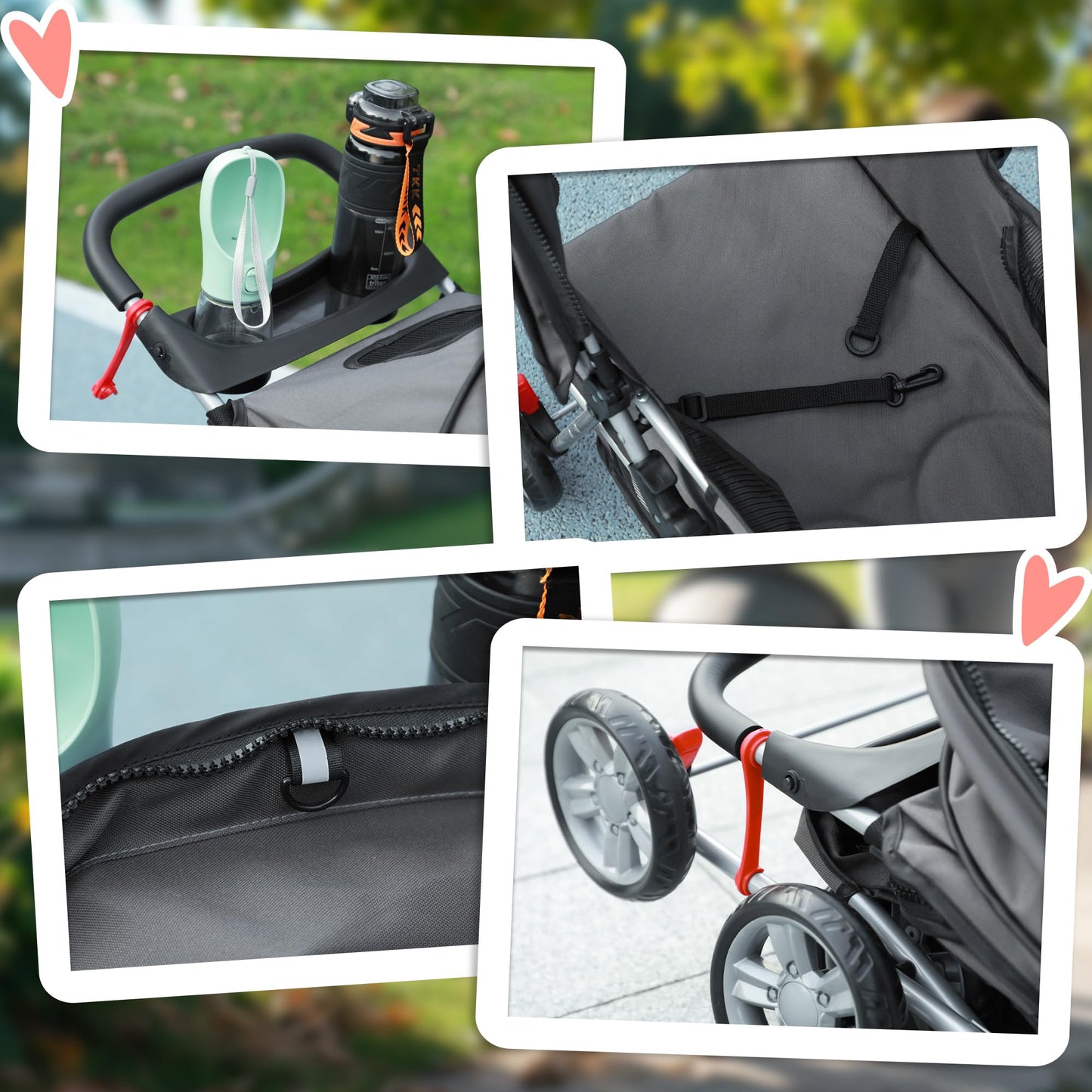 PawHut Pet Stroller for Small Miniature Dogs Cats Foldable Travel Carriage with Wheels Zipper Entry Cup Holder Storage Basket Grey