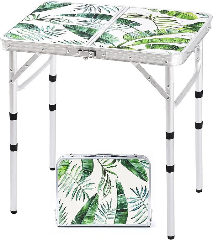 Folding Camping Table 2ft Portable Picnic Table Adjustable Height Small Card