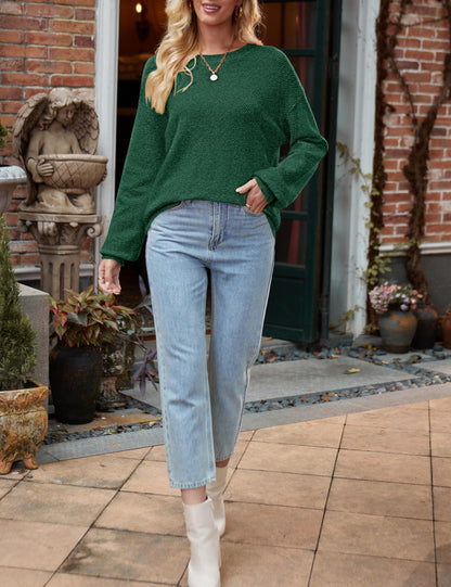 MEROKEETY Women's 2025 Fall Winter Oversized Pullover Sweater Trendy Crew Neck Long Sleeve Heathered Knit Jumper Tops