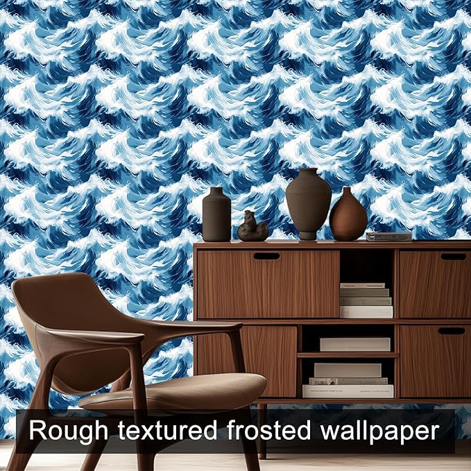 HOMETITUTE Blue Wave Pattern Wallpaper Peel and Stick Self Adhesive Vinyl Wall