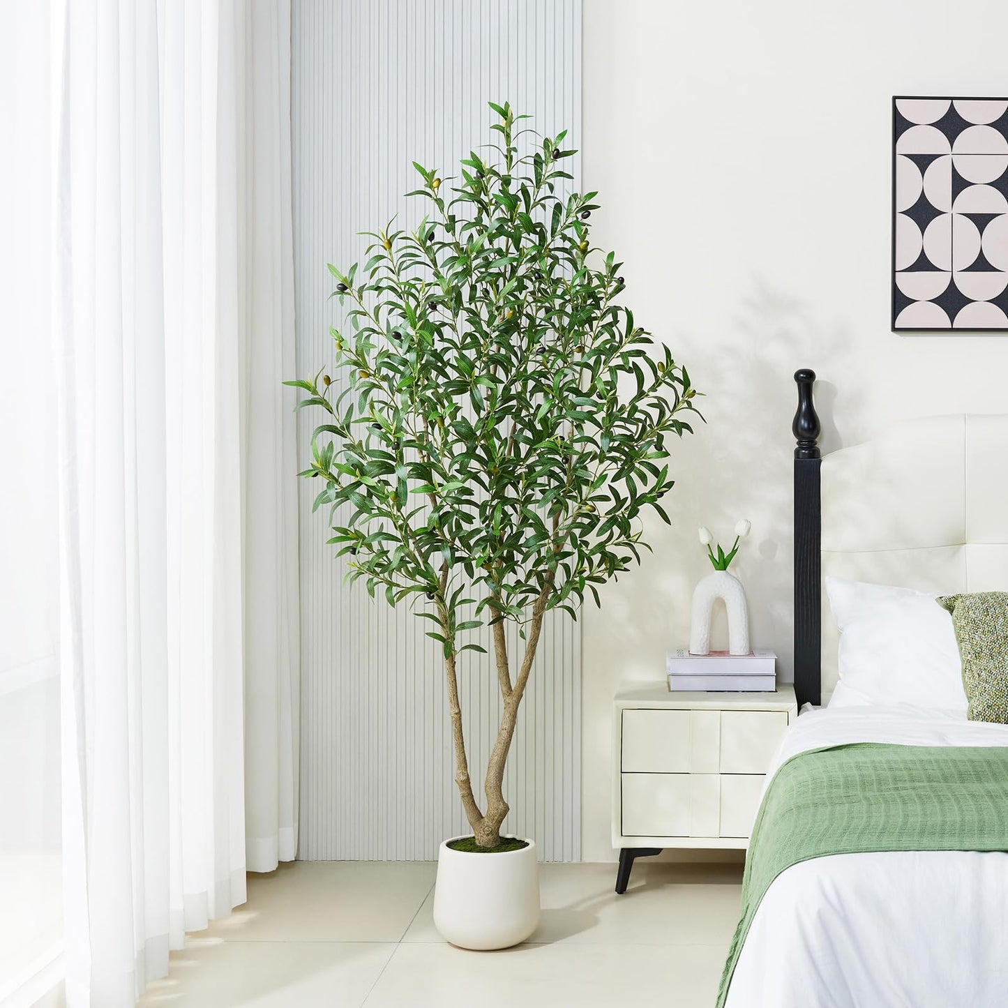 VeriNatural Artificial Olive Tree 6FT, Fake Plants Indoor - Potted Faux Olive Tree with Relistic Leaves and White Planter - Tall Faux Plant for Home Office Living Room Decor