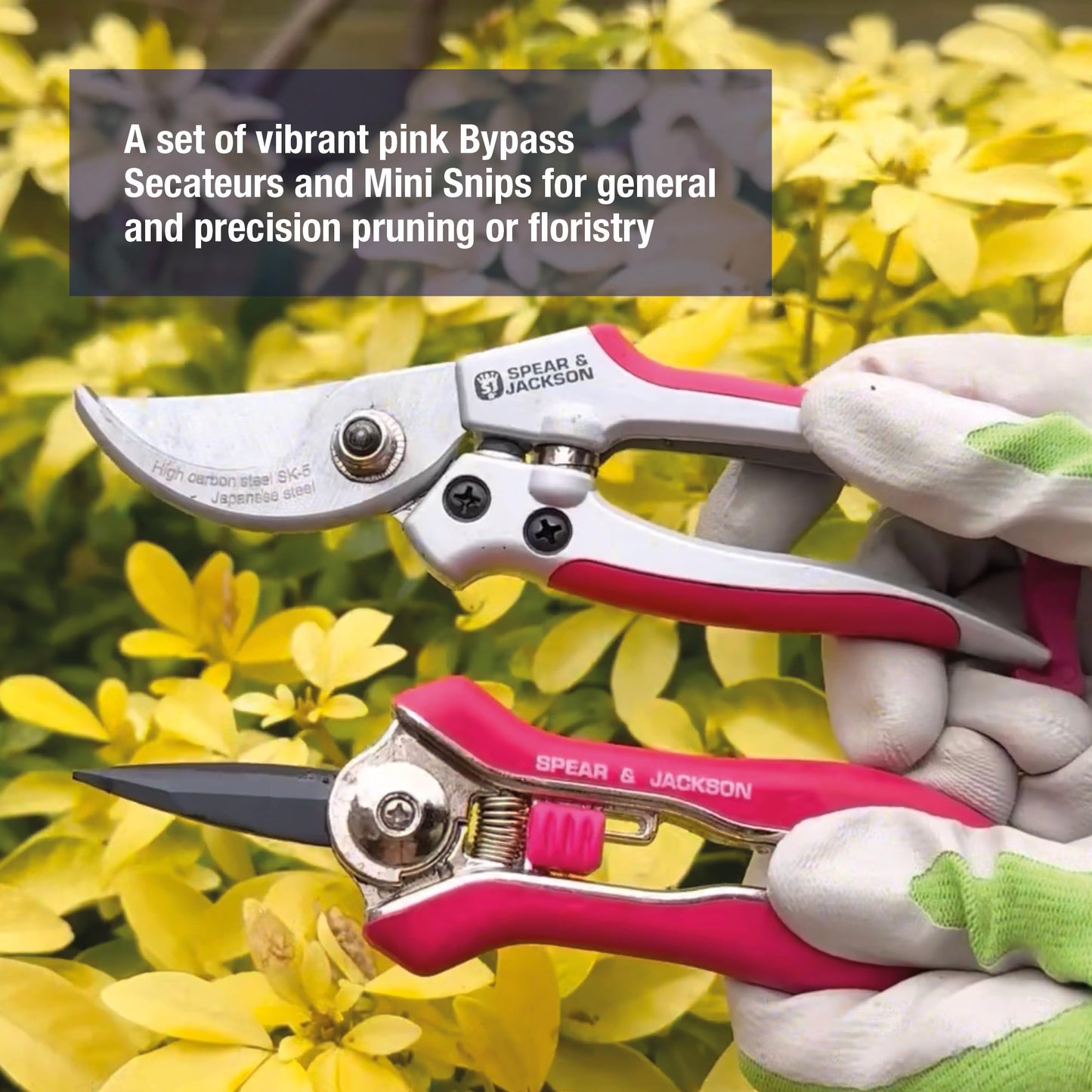 Spear & Jackson CUTTINGSET9P Colours Pink Bypass Secateurs and Snips Set