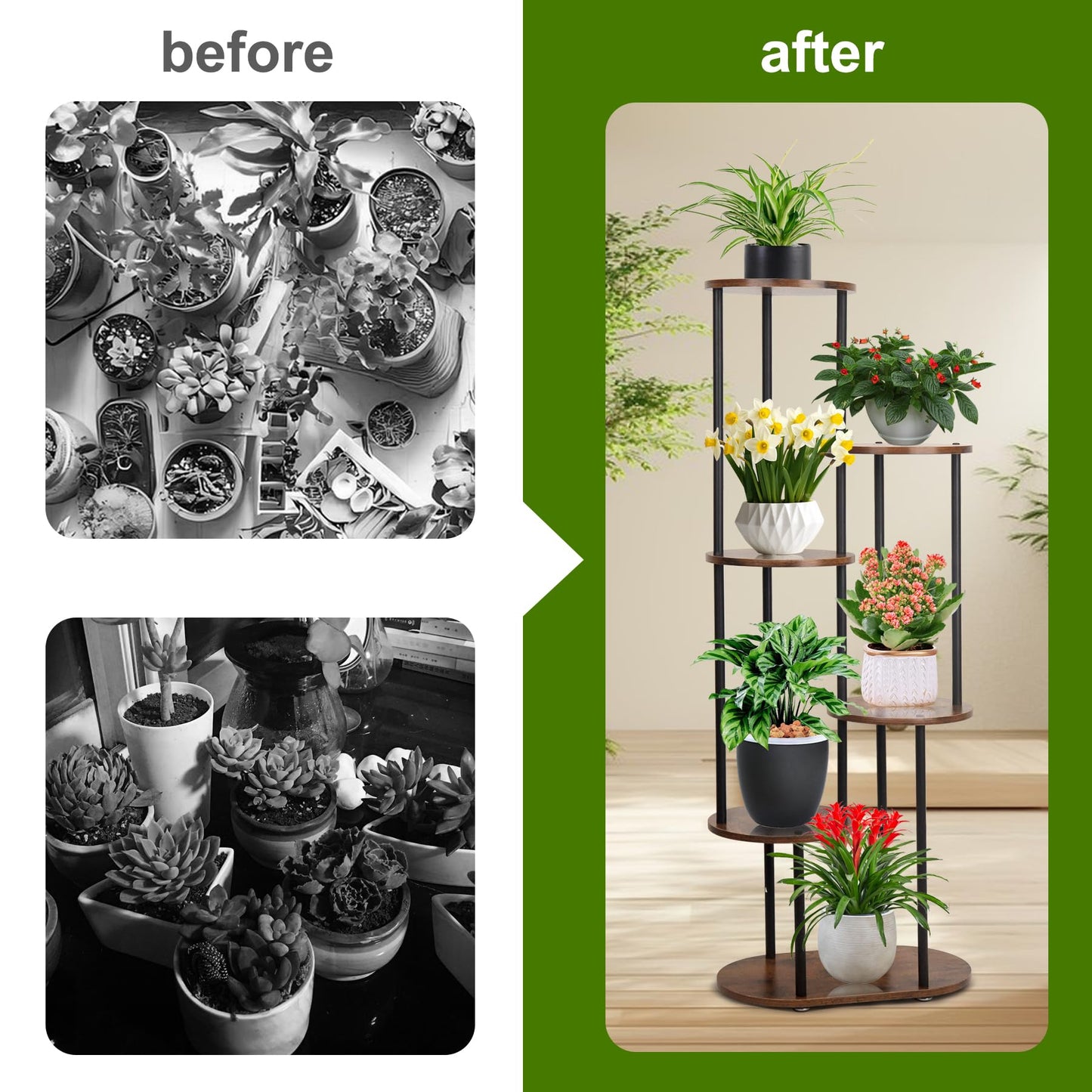 Exrisiry Plant Stand Indoor - 6 Tiers Plant Holder Indoor 7 Pots Flower Plant Shelf, 44.8 Inch Tall Large Wooden Plant Rack for Living Room, Patio, Balcony Decor, Gardening Gift, Black