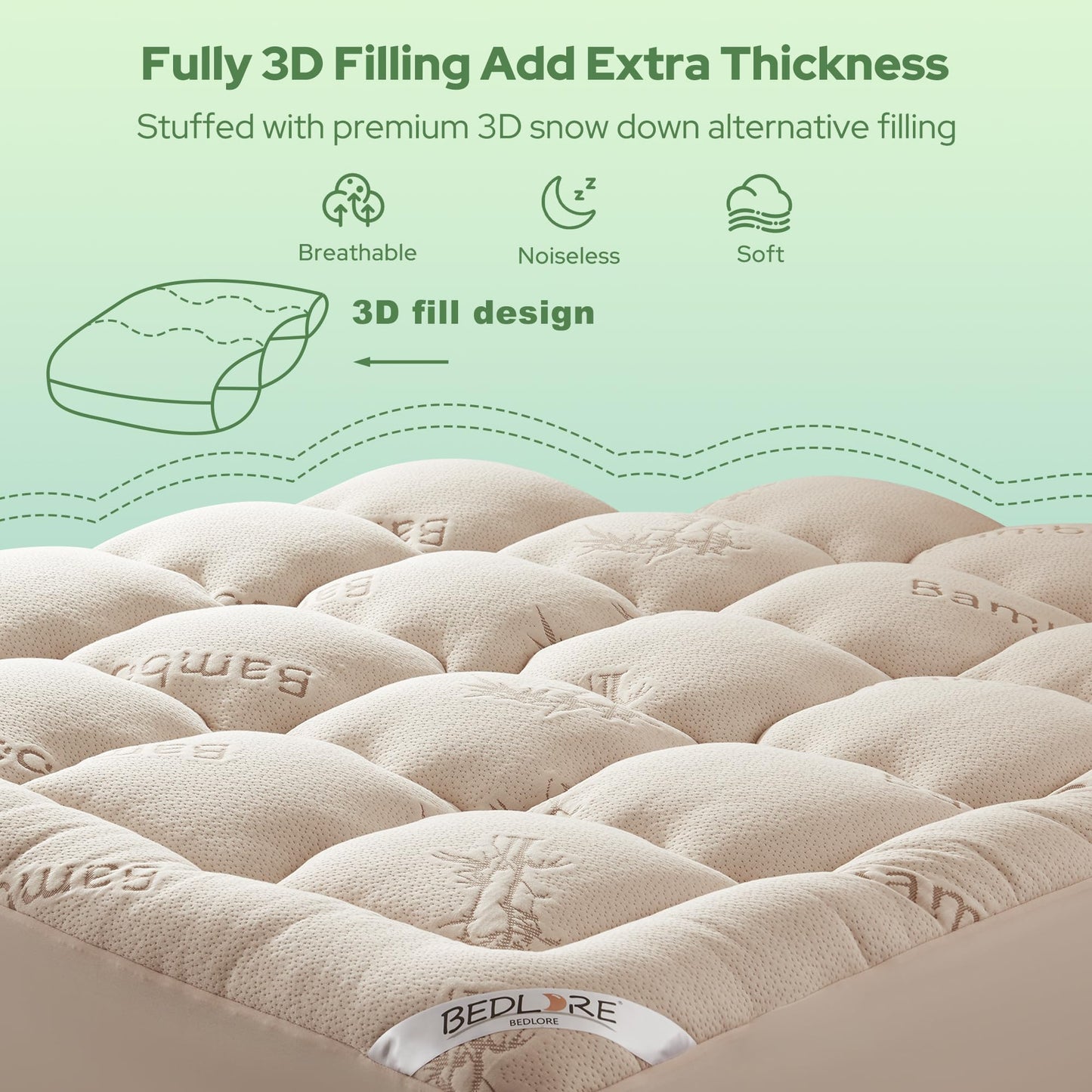 BEDLORE Queen Mattress Topper Viscose Derived from Bamboo, Thick Pillow Top Mattress Pad with Stretchable Pockets for 6-18 inches Mattress, Soft Mattress Topper for Back Pain Relief(Beige)