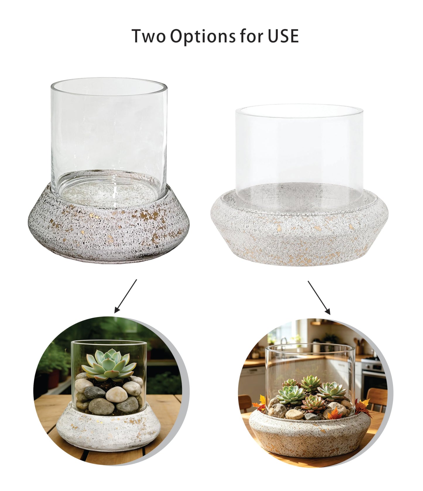 10.5" Farmhouse Glass Hurricane Candle Holder & Glass Vase with Shabby White Metal Base for Pillar & Flower Arrangement, Candlestick Holder, Terrarium, Centerpiece, Console Table, Dining Table, Mantel