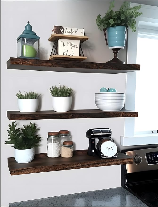 YYWUOJJ Wood Floating Shelves for Wall Decor, Rustic Wall Shelves for Bedroom