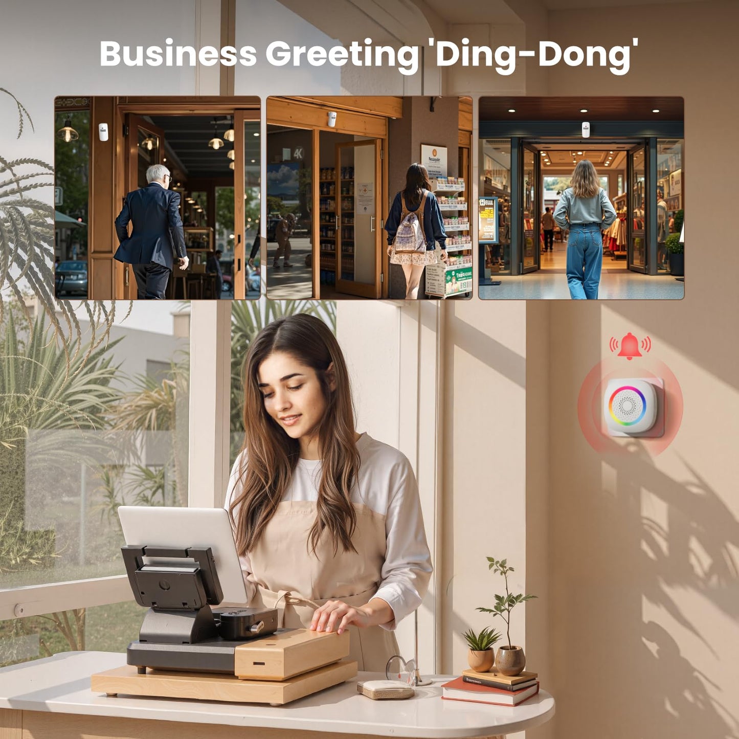 TECKNET Wireless Motion Sensor Door Chime - 61 Melodies & 120dB, 6m/110° PIR Detection & 1000ft Range, RGB Light with 5 Volume Levels, Easy Install for Home/Business/Store Security & Elderly Care