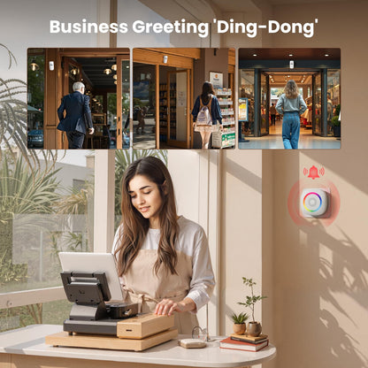 TECKNET Wireless Motion Sensor Door Chime - 61 Melodies & 120dB, 6m/110° PIR Detection & 1000ft Range, RGB Light with 5 Volume Levels, Easy Install for Home/Business/Store Security & Elderly Care