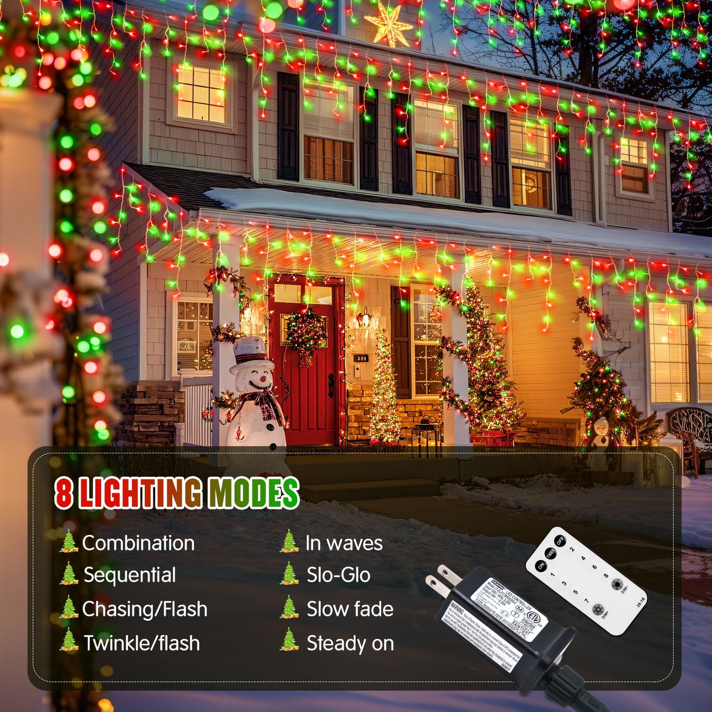 JMEXSUSS 400 LED Red and Green Icicle Lights Outdoor, 38.8ft Christmas Icicle Lights Plug in, Hanging Outdoor Indoor for Christmas House Party Holiday Decorations