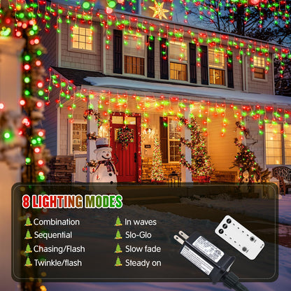 JMEXSUSS 400 LED Red and Green Icicle Lights Outdoor, 38.8ft Christmas Icicle Lights Plug in, Hanging Outdoor Indoor for Christmas House Party Holiday Decorations