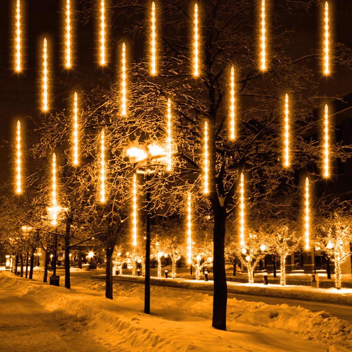 FUNPENY Meteor Shower Rain Lights, 288 LED Christmas Lights Icicle Snow Falling Outdoor Raindrop Light, Xmas Tree Holiday Christmas Halloween Decoration, Warm White