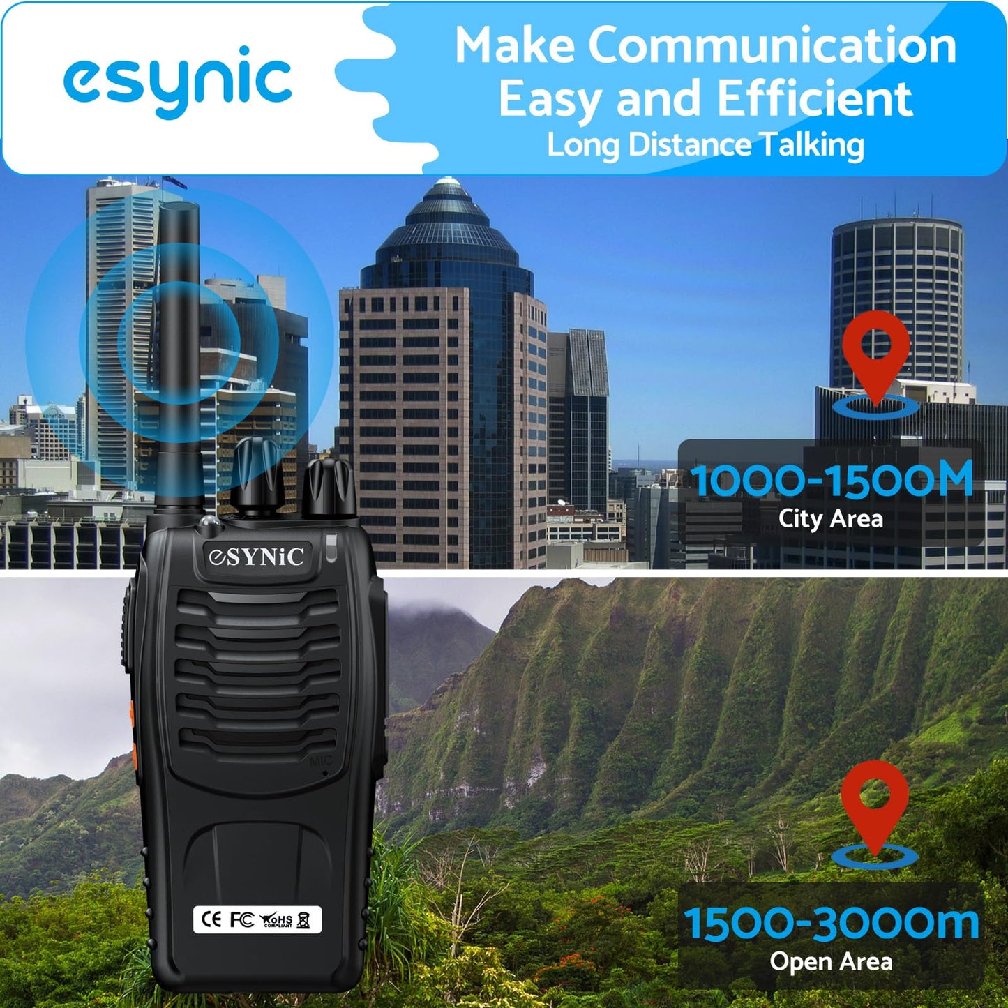 eSynic 6Pack Professional Walkie Talkies for Adults Rechargeable Walkie Talkies Best 16CH Walkie Talkies Long Rang VOX Radio Walkie Talkies With Earpieces Wonderful Gifts For Adults Kids etc