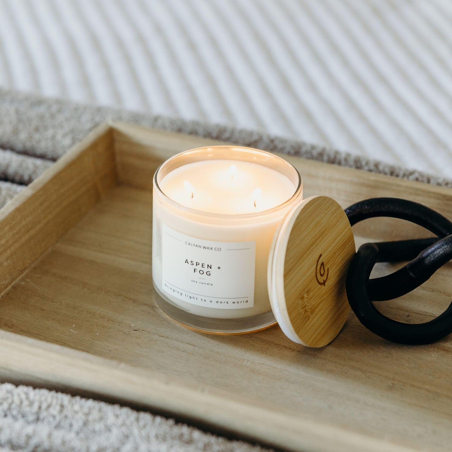 Calyan Wax Co. Aspen & Fog 3 Wick Scented Candle - 43 Hour Burn - Luxury 3 Wick Soy Candles - Clean Soy Wax Candles - Long Lasting Large Glass Jar Candle for Home - 14.9oz