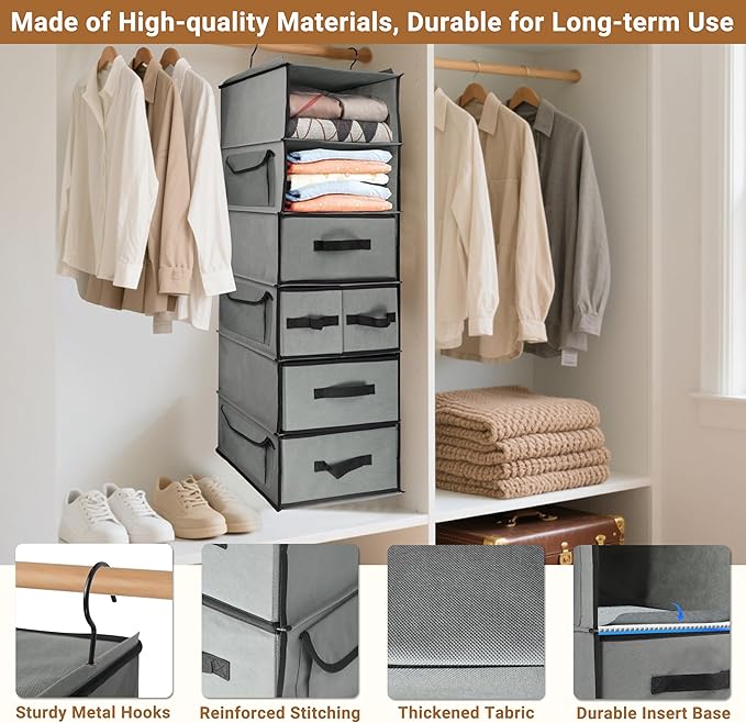 Durable 6-Tier hanging closet organizer