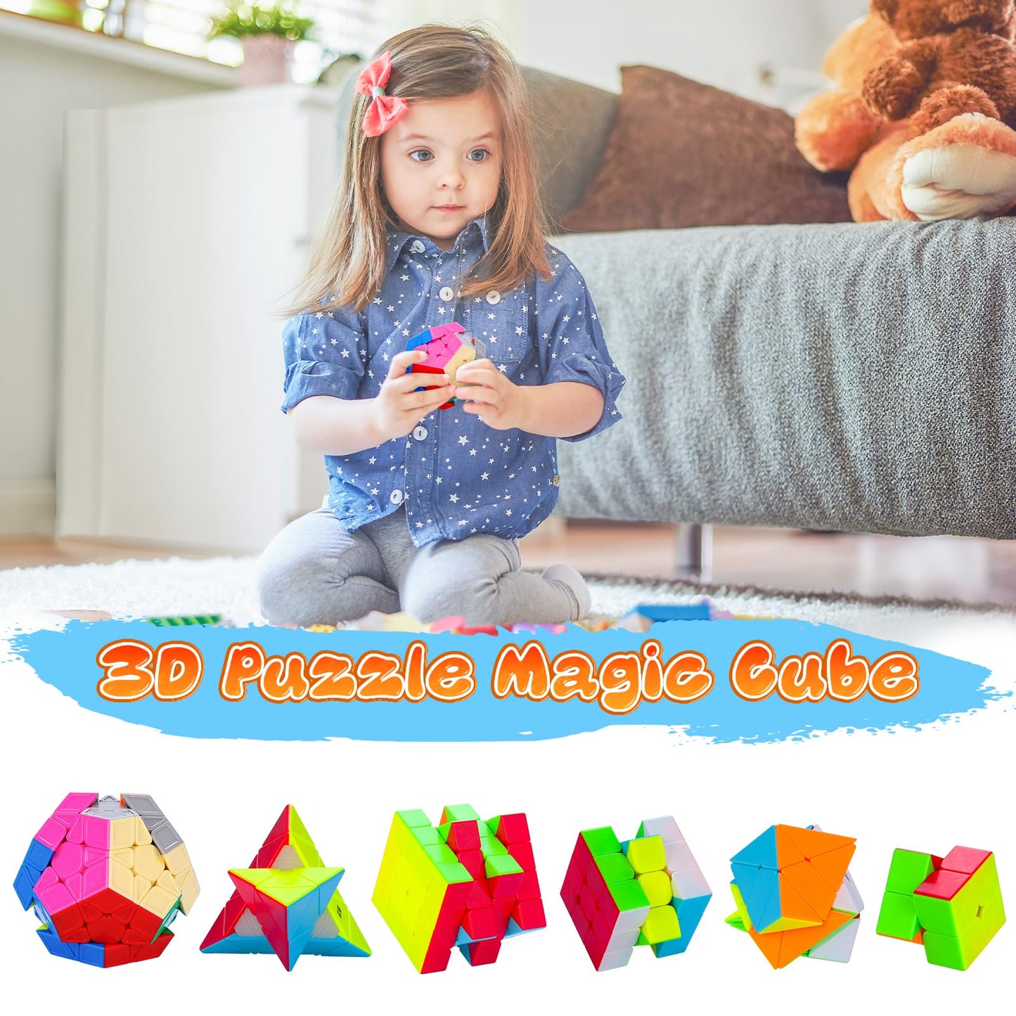 SISYS Speed Cube Set, 6 Pack Magic Cubes 2x2x2 3x3x3 4x4x4 Pyraminx Megaminx Skewb Smoothly Stickerless Magic Cubes Puzzle Cube Toy for Kids & Adults