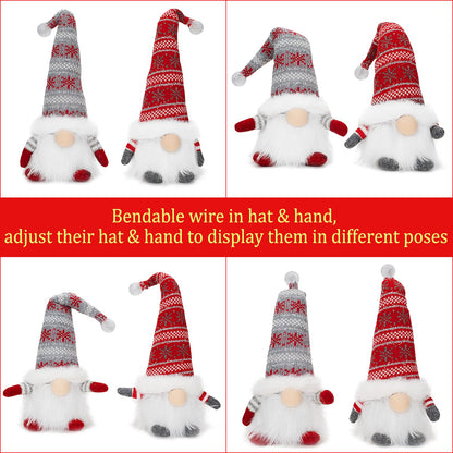 BAODLON Christmas Gnome Decorations with Light, 13.4 Inches Set of 2 Knitted Hat Nisse Figurine Plush Swedish Nordic Tomte Scandinavian Elf X'Mas Holiday Party Home Table Decor Ornaments (Red & Grey)