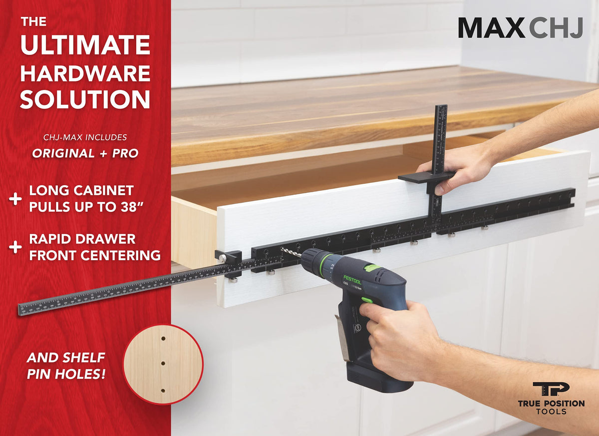MAX Cabinet Hardware Jig - Install Long Pulls and Shelf Pin Holes - Made In USA - Hand Calibrated by True Position Tools