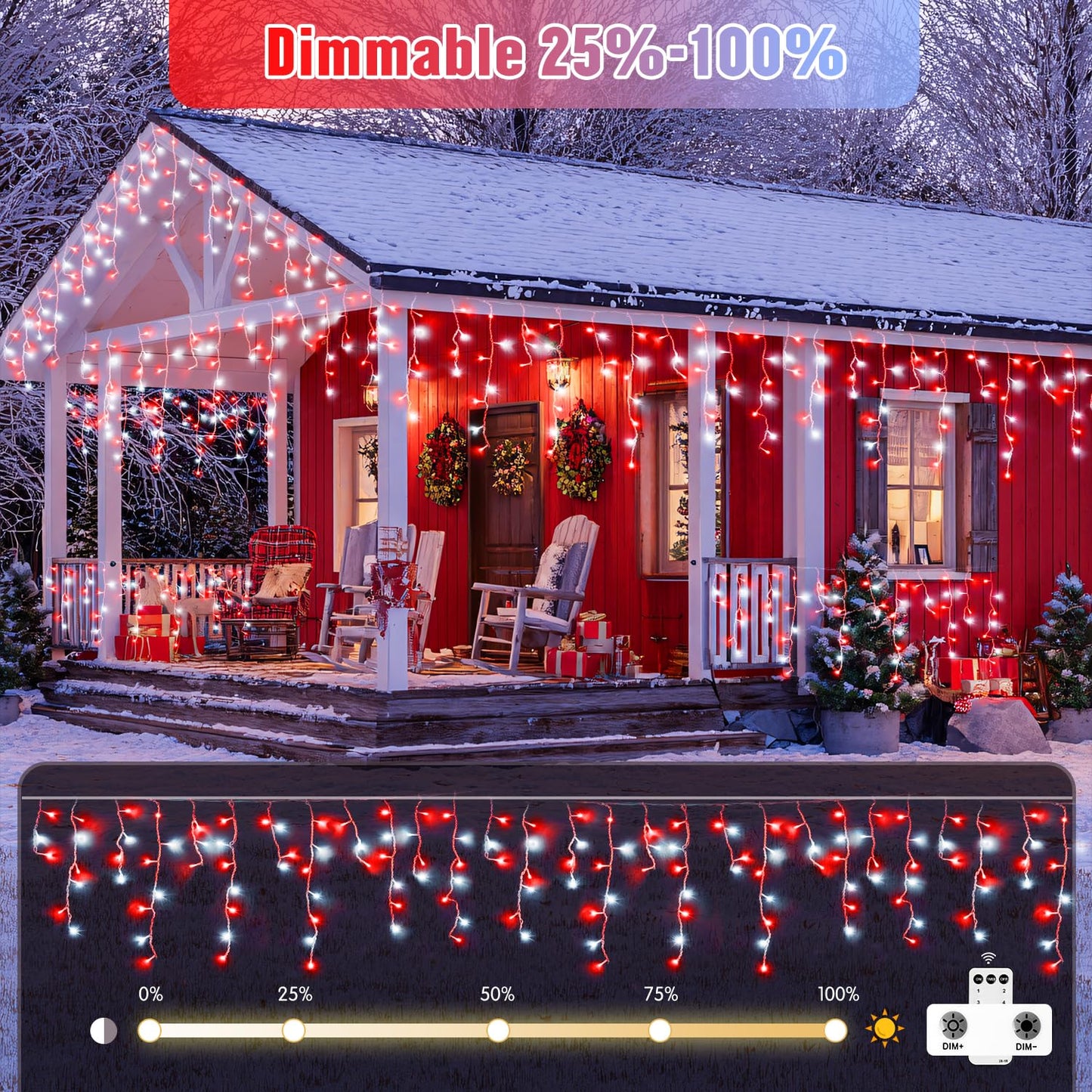 JMEXSUSS 38.8 Ft 400 LED Icicle Christmas Lights for Outside, 8 Modes Red and White Icicle String Lights Plug in with Remote, Christmas Lights Indoor Outdoor for Halloween Party Christmas Decoration