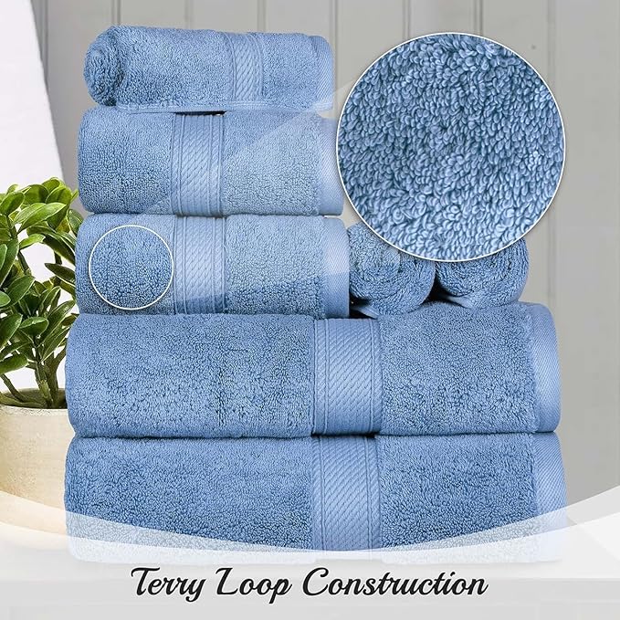 SUPERIOR Solid Egyptian Cotton Hand Towel Set, Denim Blue