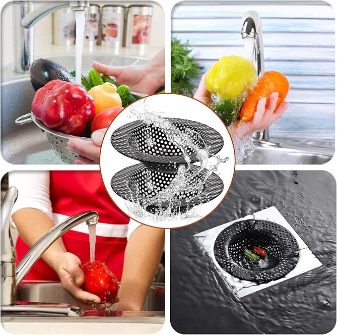 2 Pcs Black Stainless Steel Mesh Sink Drain Strainer, 4.45" Top/2.95" Kitchen