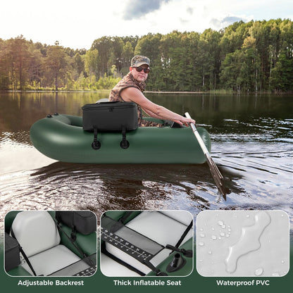 Goplus Inflatable Float Tube, Fishing Belly Boat with Fish Ruler, 2 Detachable Storage Bags, Pump, Carry Bag, PVC Fish Boat w/Reinforced Drop Stitch Core for Rivers Lakes Angling, 352LBS Load Capacity