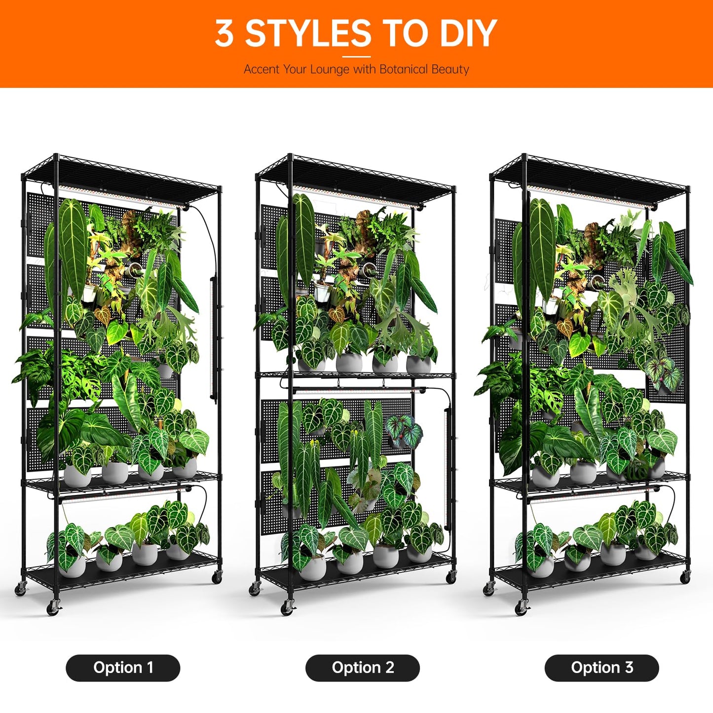 Bstrip Plant Cabinet with 3-Tier Shelf & 36.6"x14.5"x69.7" Greenhouse Cover Replacement with Base Tray – Indoor Transparent Plant Tent for 35.4"x13.8"x71" Shelf, 4x96W Grow Lights