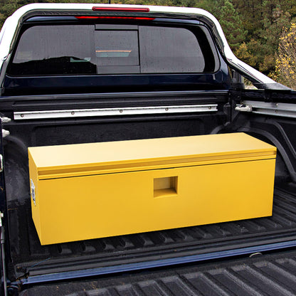 ExploreHorizon Industrial Steel Truck Tool Box w/Gas-Shock Lid, Pry-Resistant Security & Weatherproofing Toolbox Organizer Chest Fits Pickup, Truck Bed, RV, Trailer