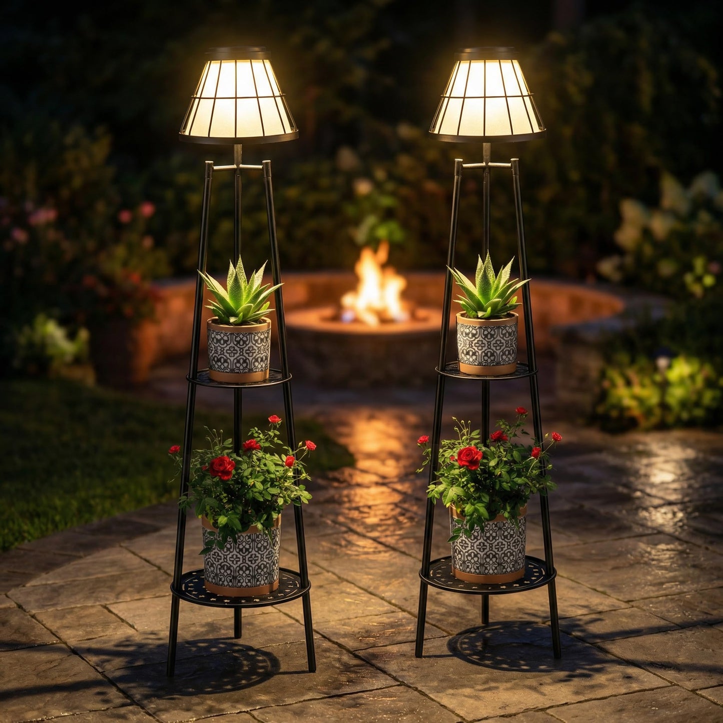Solgicar 2 Pack Solar Lights with Plant Stands, 45.4'' Waterproof Outdoor Metal Solar Floor Lamps for Patio Deck Yard Pathway Porch Garden