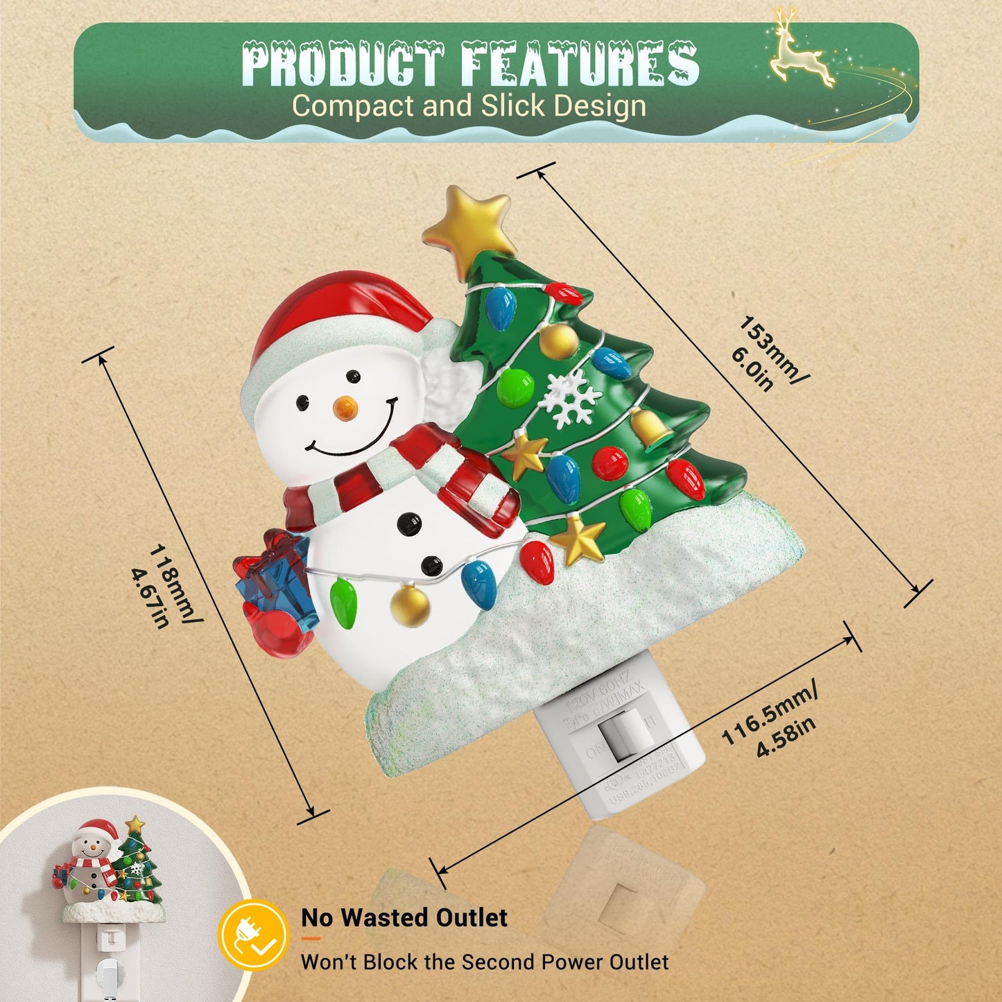 JandCase Christmas Tree & Snowman Night Light, 5000K Night Lights Plug into Wall,Cute & Funny Christmas Night Light for Kids, Nightlights with 360° Rotatable for Home Party Decor,1 Pack