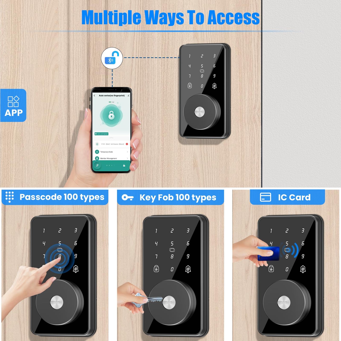 Smart Lock, 4-in-1 Keyless Entry Door Lock for Front Door, 6 Digital Code Door Lock with Keypad, Bluetooth Smart Deadbolt, App Control
