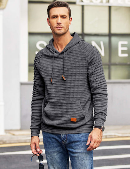 COOFANDY Mens Winter Sweatshirt Slim Fit Long Sleeve Knit Drawstring Hoodies for Men with Kanga Pocket, Dark Grey, 3X-Large