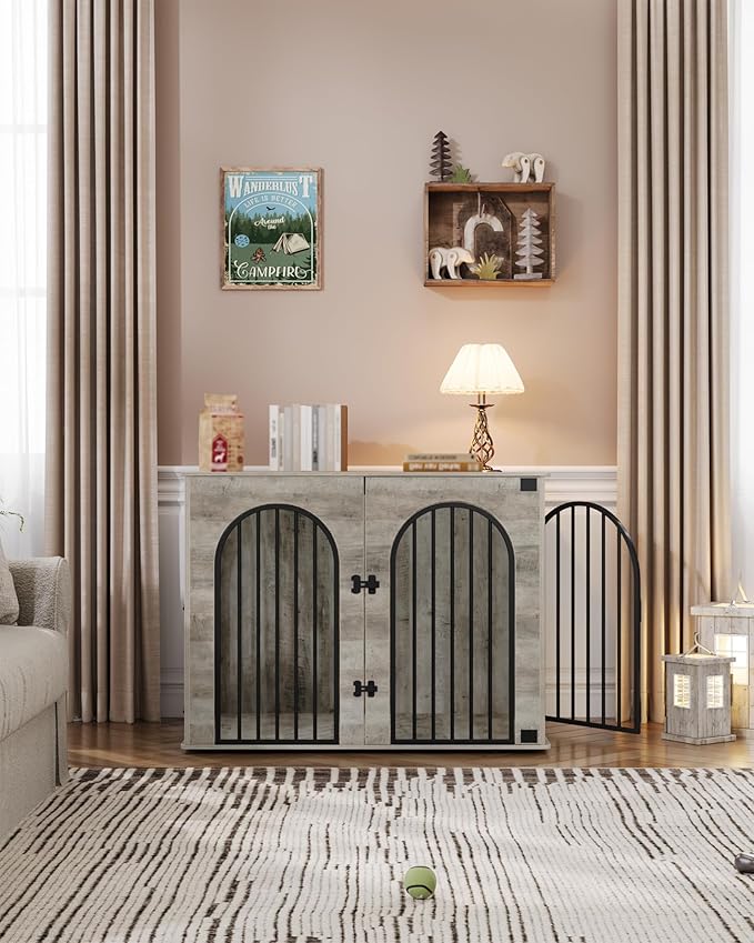 Hzuaneri 43.3" Wooden Dog Crate Furniture, Indoor Dog Kennel Dogs Cage