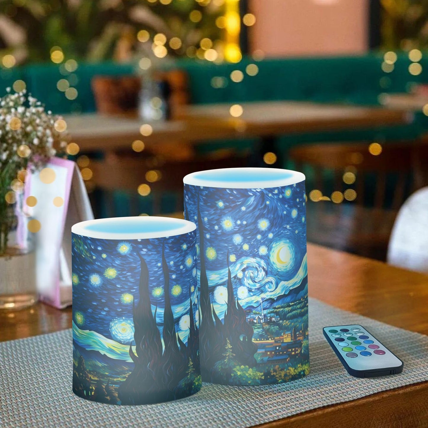 ALAZA Starry Sky Flickering Flameless Candles Battery Operated with Remote Timer,Tea Light Candles LED Pillar Votive Candles Set of 2 for Outdoor Indoor Decorations