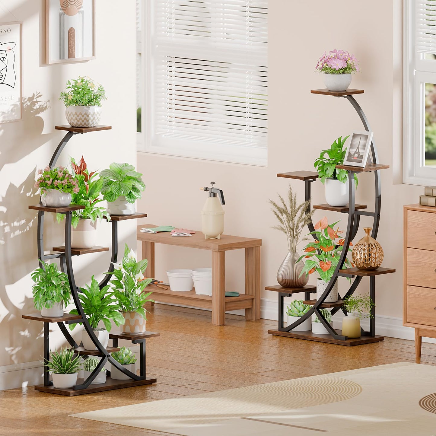 POZILAN Plant Stand with Grow Light - 8 Tiered Corner Planter Stands for Indoor Plants Multiple, 51" Metal Lighted Plant Shelf Indoor with Grow Light