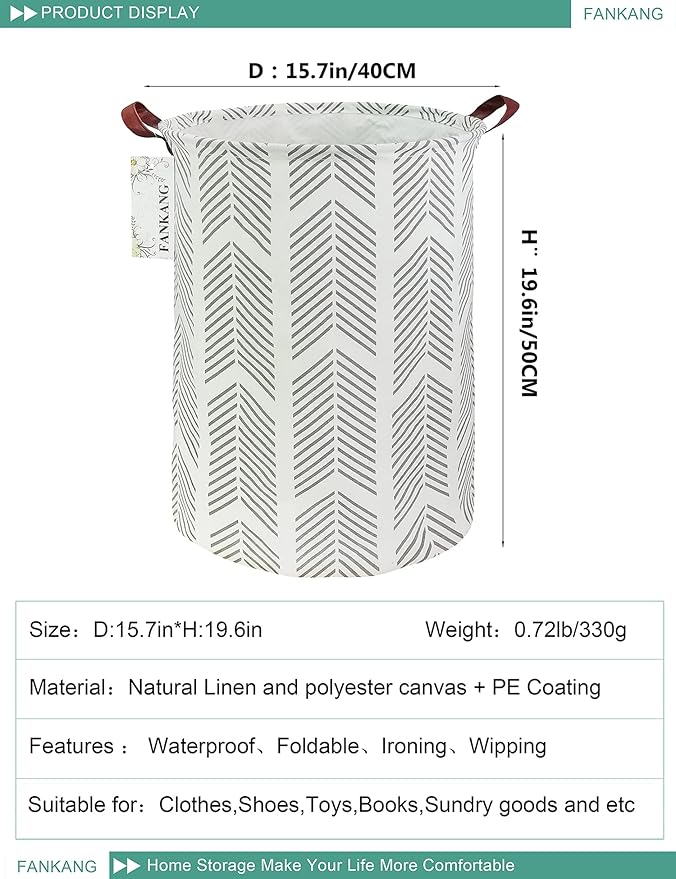 FANKANG Storage Basket, Nursery Hamper Canvas Laundry Basket Foldable
