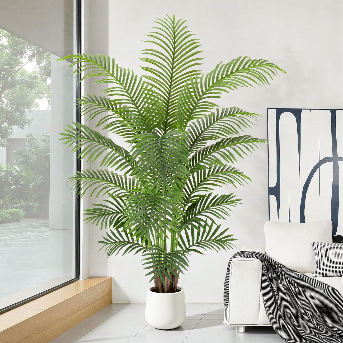 ZEEOZE 6ft Artificial Palm Tree Tall Faux Palm Tree Indoor Large Fake Plants with 18 Trunks Artificial Plants with White Pot Lifelike Leaves for Home Office Decor Living Rooms Bedrooms