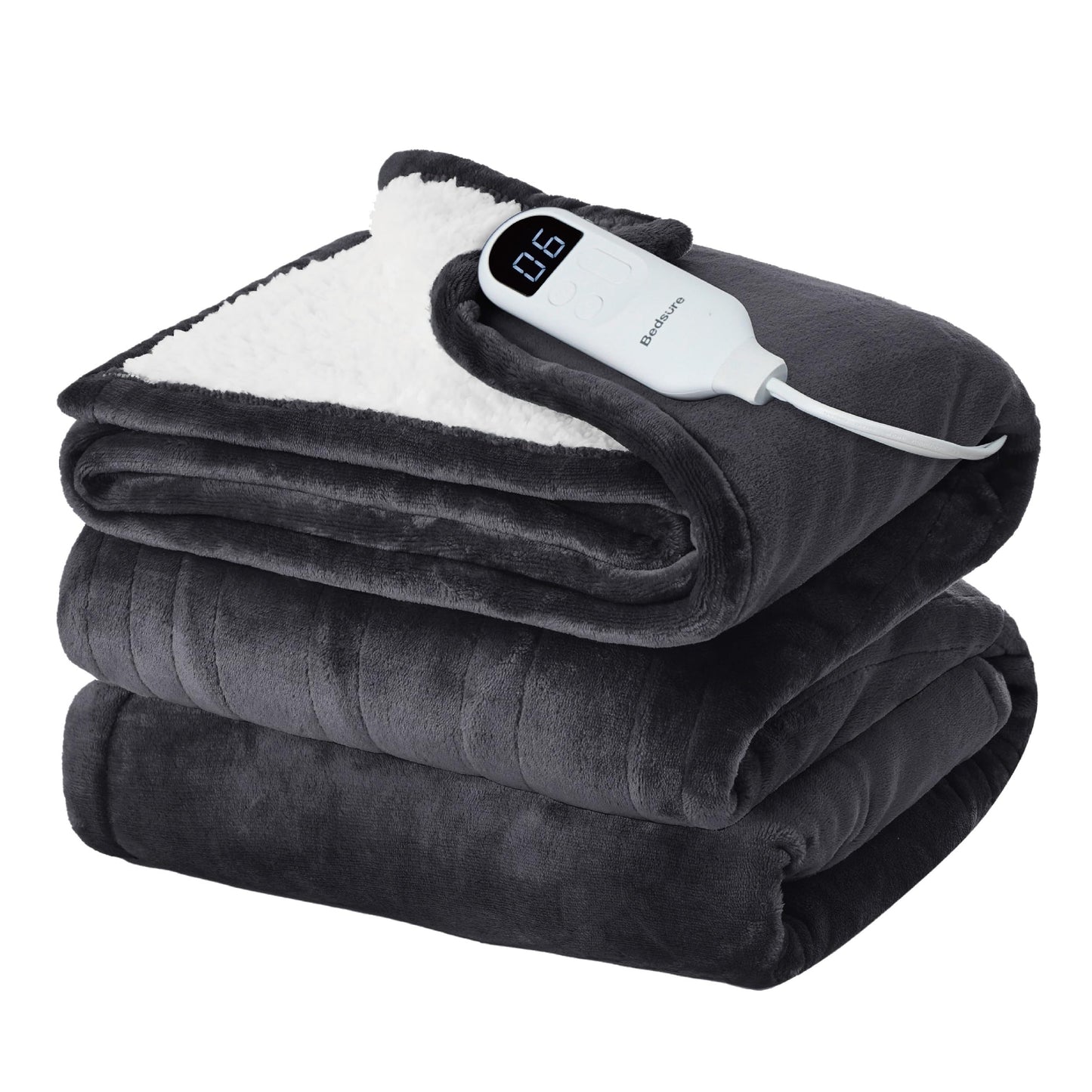 Bedsure Electric Blanket King Size - Dual Control Heated Blanket King Size, Fast Heating with 10 Time Settings & 10 Heat Settings, Warm Gift for Grandma (100x90 inches, Grey)